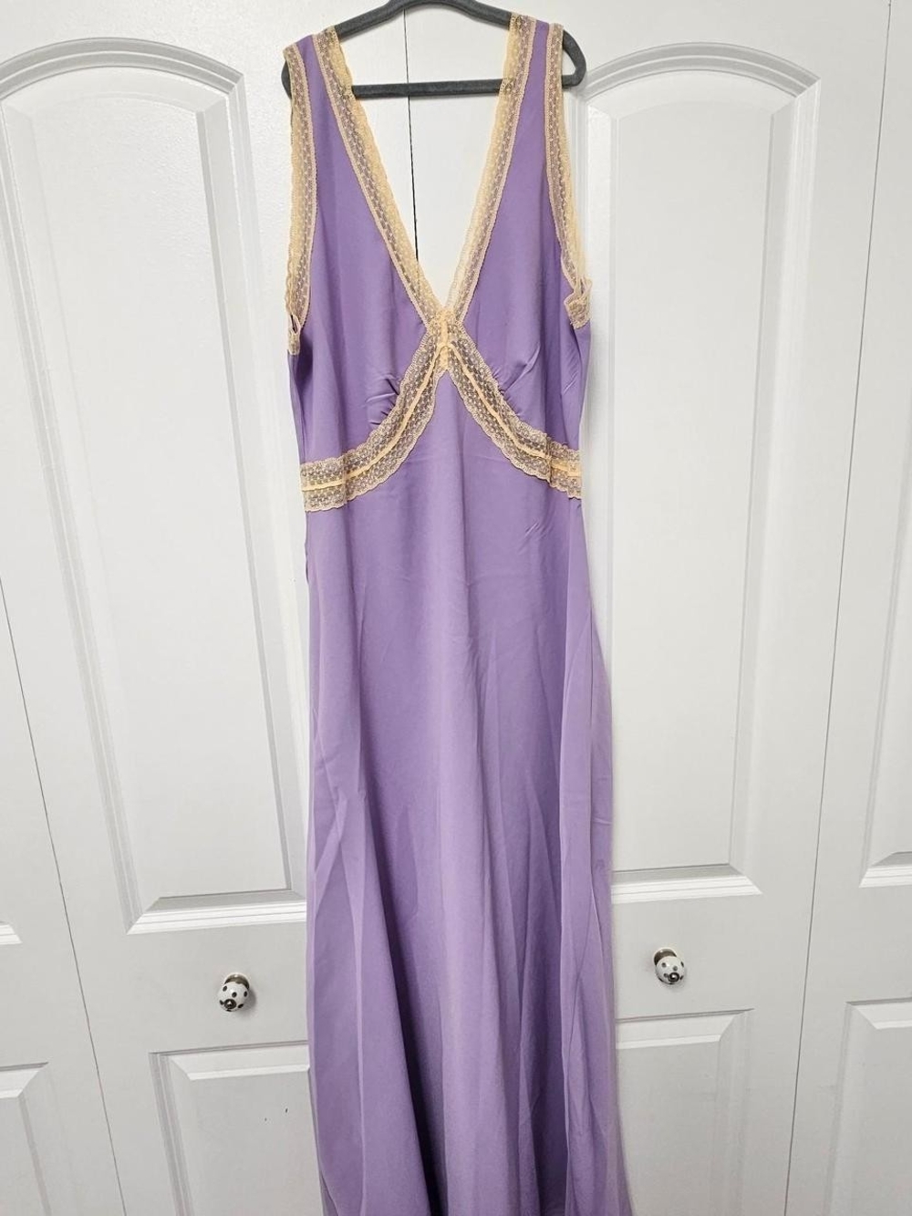 Lavender Maxi Dress with Gold Lace Trim (With Free A GIFT)